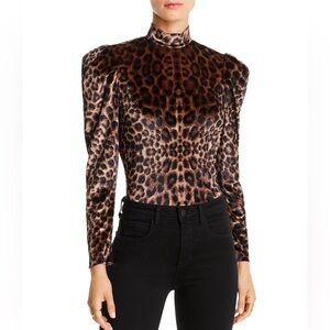LINI Gillian Puff-Sleeve Leopard Print Velvet Top